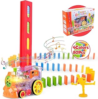 Vanmor Domino Train Toy Sets, Automatic Domino Rally Train Model with Light, Kids Domino Blocks Building Stacking Toy, Domino Sets Stacker Game STEM Creative Gift for 3 4 5 6 7 Years Old Boys Girls