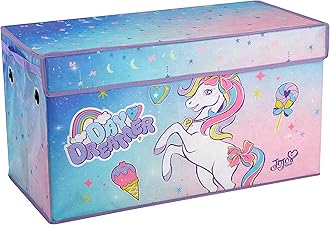 Idea Nuova JoJo Siwa Unicorn Bow Day Dreamer Collapsible Children’s Storage Trunk, Durable with Soft Lid, 28.5"x14.5"x16"