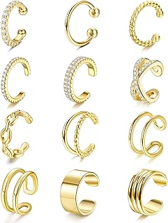 12Pcs Ear Cuff 14K Gold Ear Cuff Earrings for Women Adjustable Non Piercing Earring Cuffs Clip On Cartilage Helix Ear Cartilage Wrap Earrings Fake Earrings Set