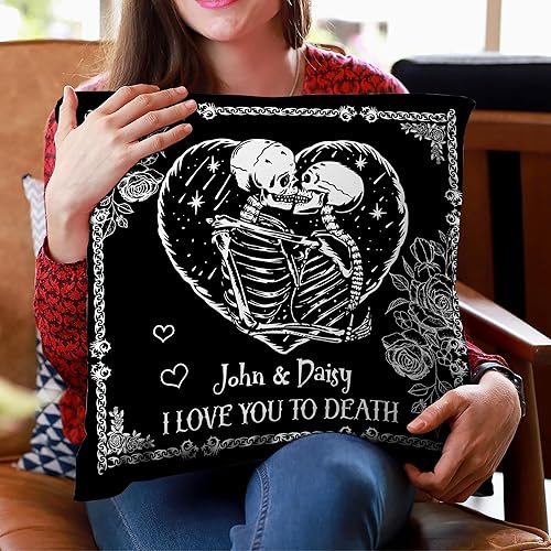 Vista 36 de Hyturtle Almohada personalizada para pareja (inserto incluido) Regalos para él – Decoración espeluznante de Halloween – Decoración de aniversario