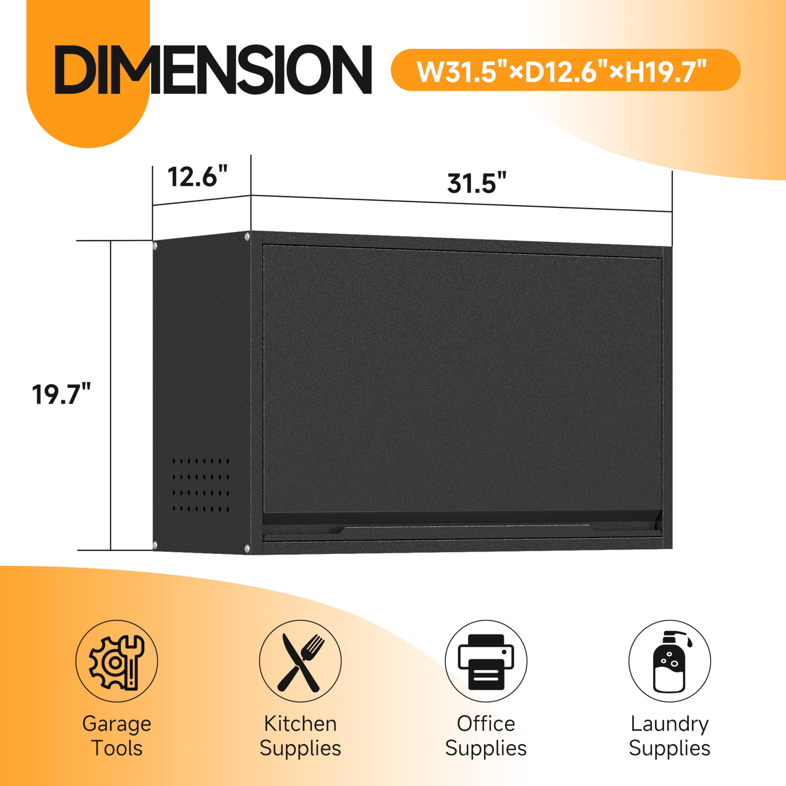 Black Metal Wall Cabinet with Adjustable Shelf and Up-Flip Door, 19.7