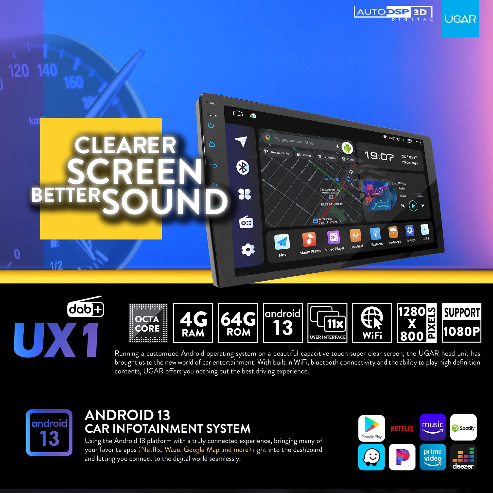 UGAR UXB Compatibile per SUBARU Forester;Impreza; XV 2012-2015 9 Pollici Android 14 DSP 8GB+128GB Autoradio DAB+ HD Schermo touch completo Navigazione GPS