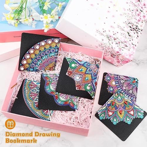Miniatura 3 de MXJSUA 6 marcapáginas de esquina de pintura de diamantes para manualidades, marcas de libros de esquina de mano, pintura de gemas, arte de cuero