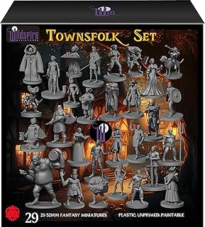 Wildspire 29 Whimsical Townsfolk Fantasy Set for DND Miniatures Dungeons Dragons Starter Pack D&D Minis Tabletop Unpainted NPC Bulk Set of Paintable Figures for D D Accessories and Pathfinder