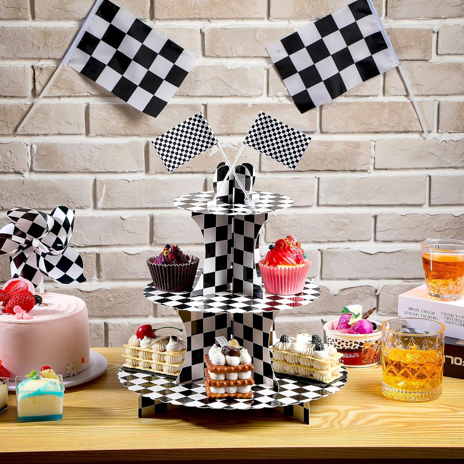 Buy Cupcake Stand of Cars Checkered Racing Party Cupcake Holder