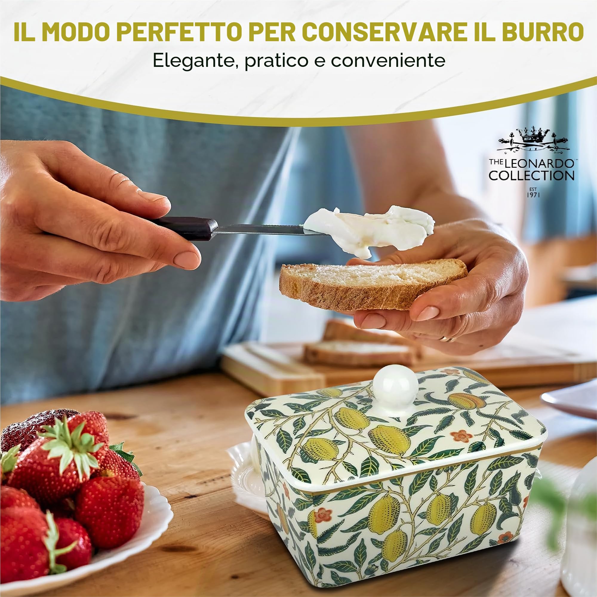 The Leonardo Collection William Morris, burriera alla frutta, elegante burriera in ceramica con design iconico di frutta, perfetto per tavolo da pranzo o cucina, senza tempo e funzionale