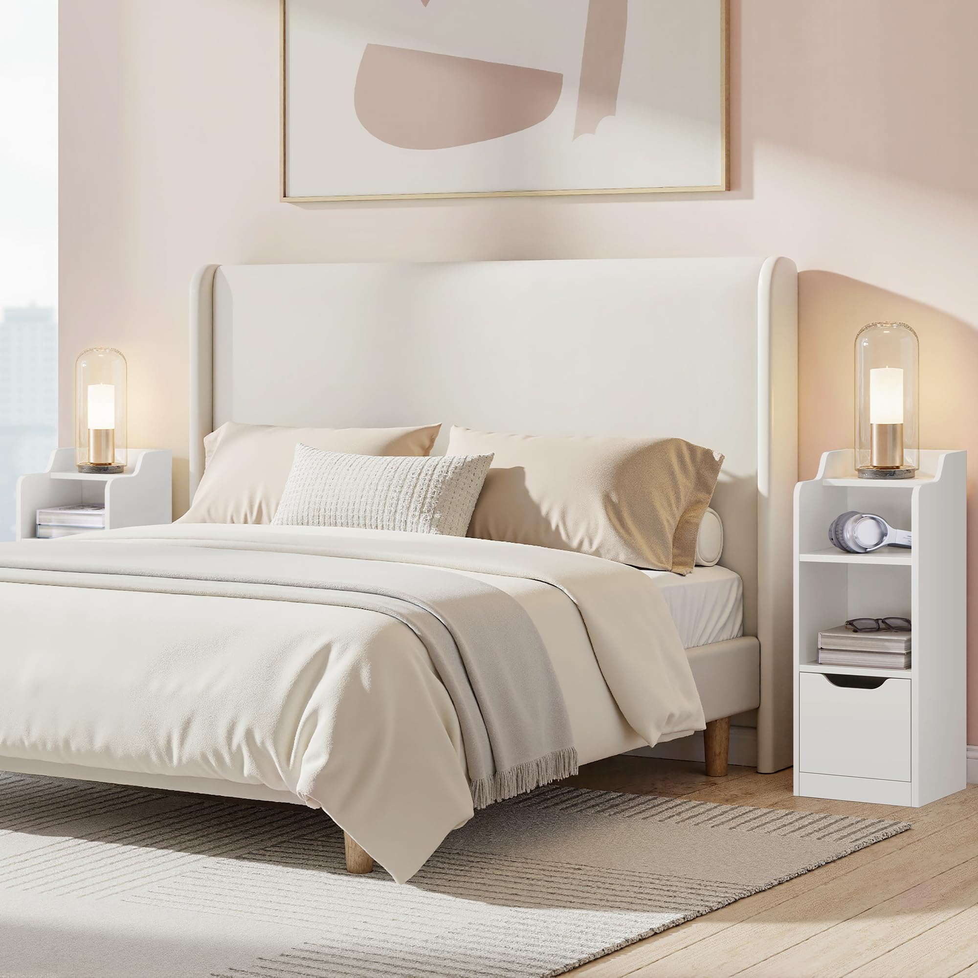 Yaheetech Mesita de Noche Estrecha, Mesa Auxiliar, Espacio de Almacenamiento de 3 Niveles con 1 Cajón, Mesilla Auxiliar para Dormitorio, Salón, Espacios Reducidos, 25 x 30 x 65 cm