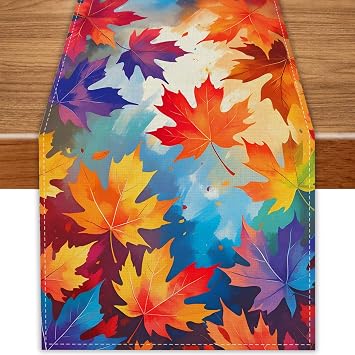 Maple Leaves Fall Table Runner 72 Inch Seasonal Autumn Thanksgiving Kitchen Dining Room Table Decorations for Home Party Decor