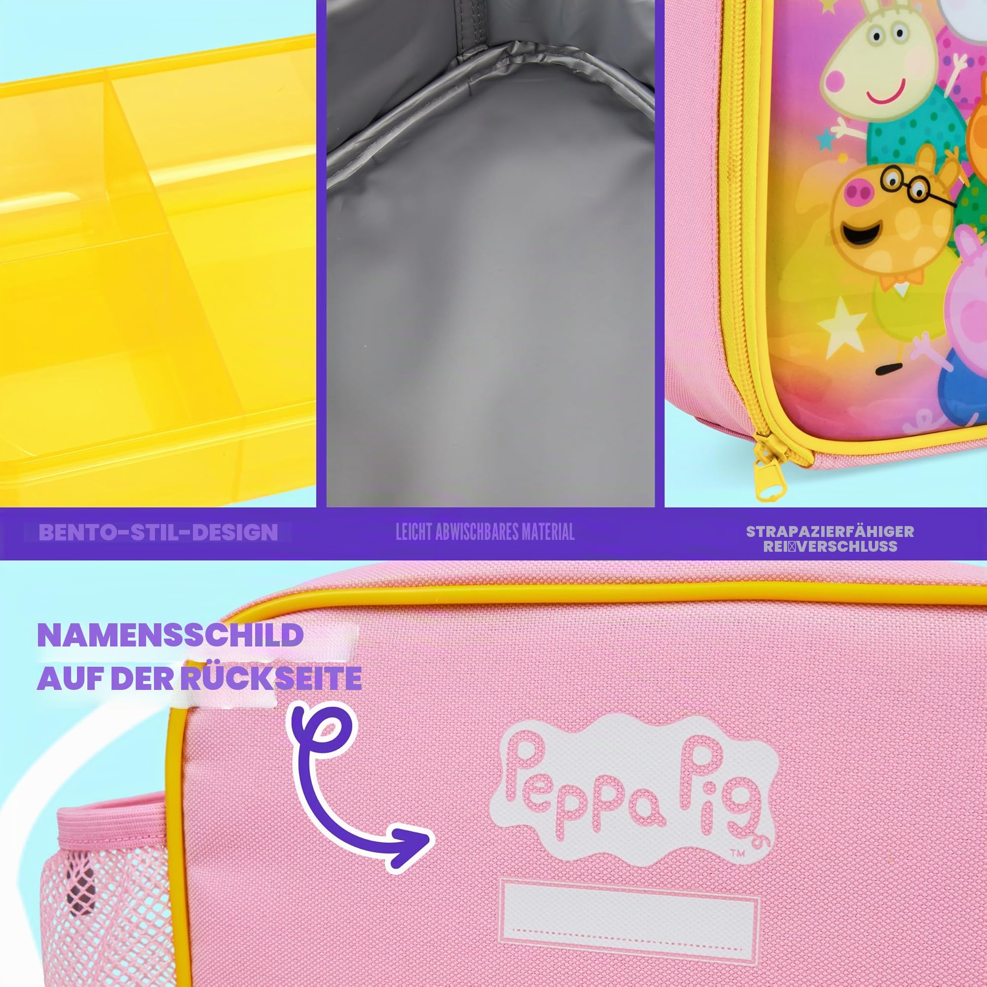 Get Trend Peppa Wutz Lunchtasche Kinder Set 3 Tlg. mit Trinkflasche, Lunchbox mit Fächern und Isolierte Snack Tasche, für Schule, Kita und Vorschule (Multi Peppa Pig)