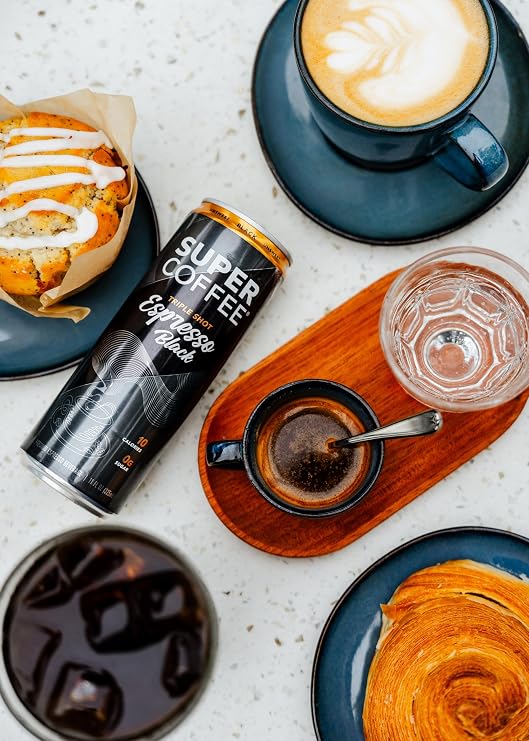 SUPER COFFEE Espresso, Iced Keto Coffee (0g Added Sugar, 10 Calories) [Triple Shot Black] 11 Fl Oz, 12 Pack | Cold Brew, Smart Coffee Drinks - SoyFree GlutenFree