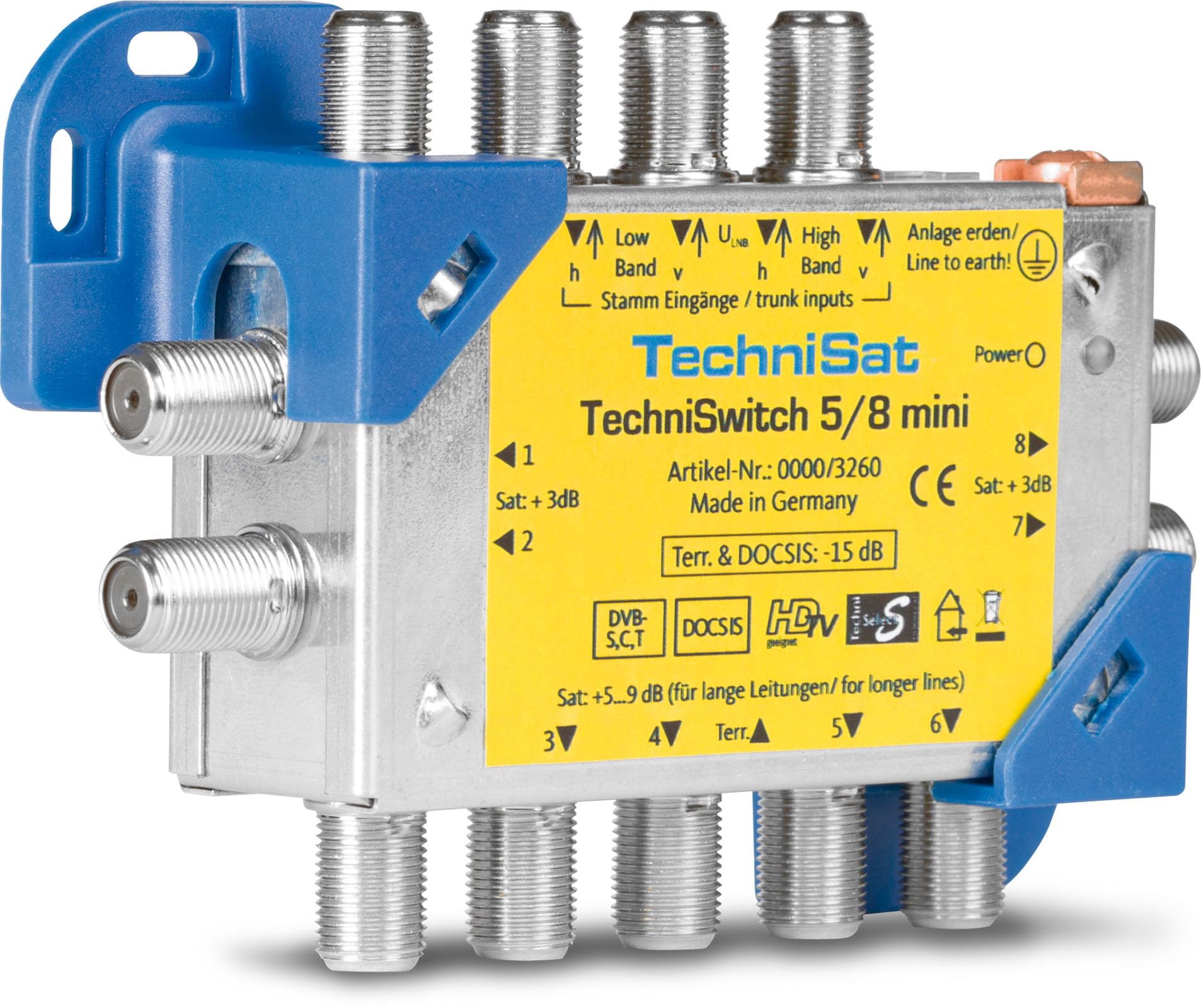 TechniSat TECHNISWITCH 5/8 MINI - Multiswitch, répartiteur satellite pour jusqu'à 8 utilisateurs, distance de 100 mètres pouvant être couverte, incluant la transmission de signal DOCSIS