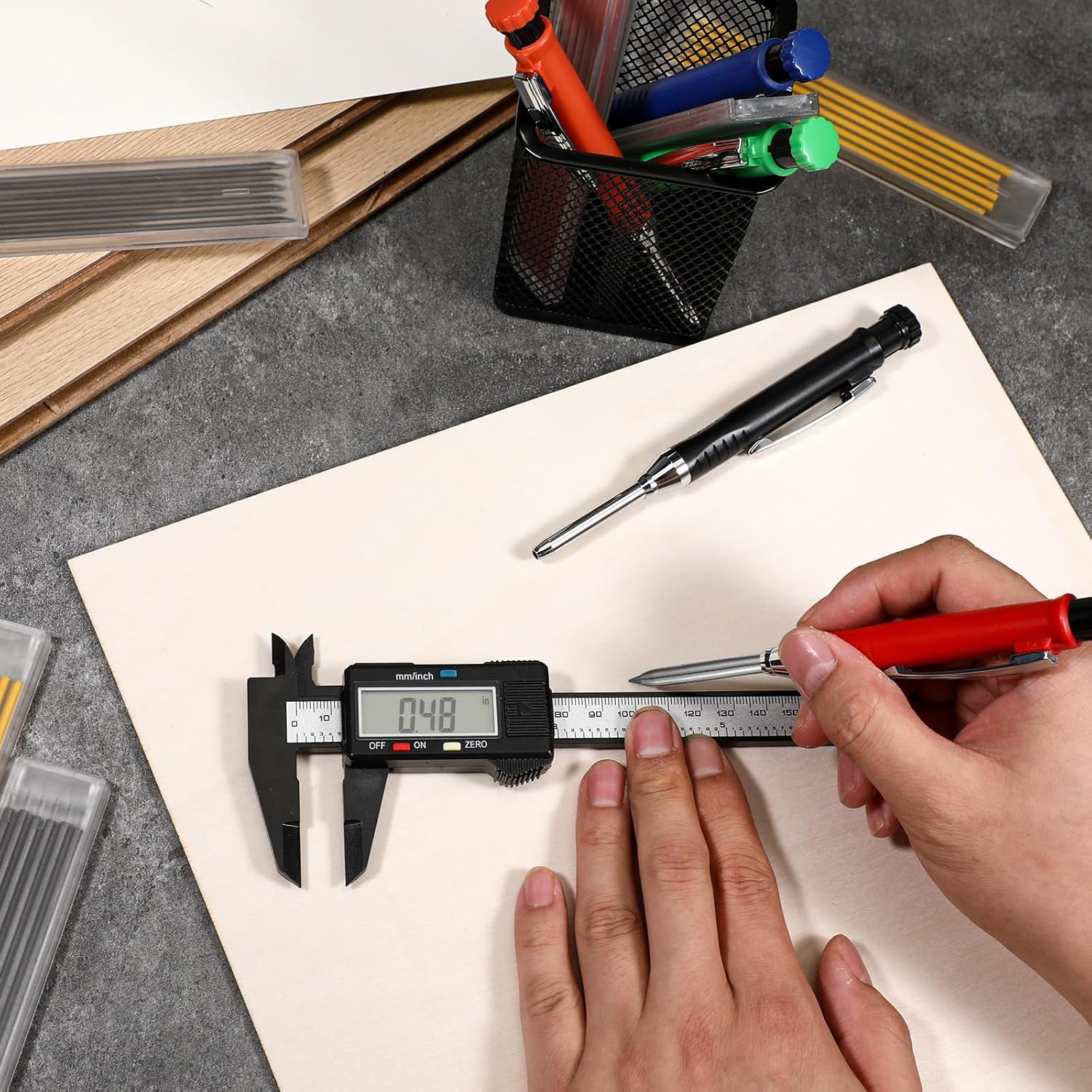 10 Pcs Solid Carpenter Pencils with 60 2.8mm Refills, Needle Nose Tip Hole Marker with Built-in Sharpener for Woodworking Drafting Architect Tool
