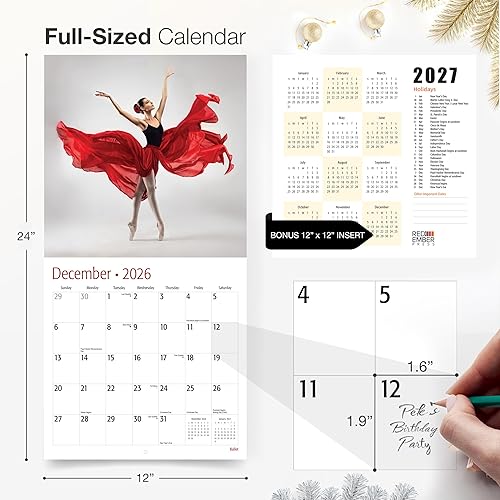 Miniatura 5 de RED EMBER Calendario de pared de ballet 2026 de 12 meses  12 x 24 pulgadas abierto  Papel grueso y resistente  Regalo de vacaciones  Calendario de