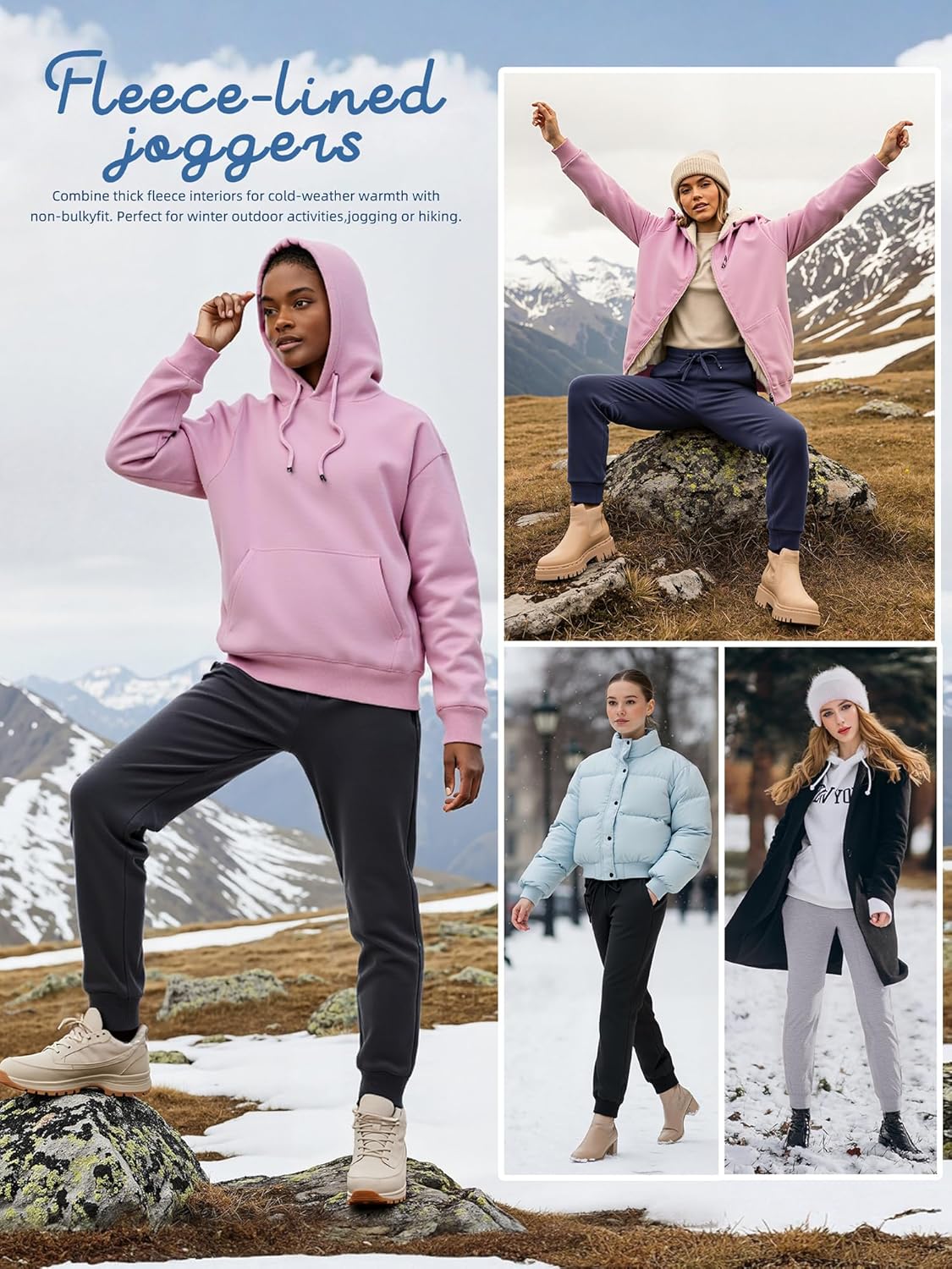 MAYSTEPPE Women's Fleece Lined Sweatpants, Sherpa Lined Winter Joggers with Pockets, Warm Thermal Lounge Pants - Image 3