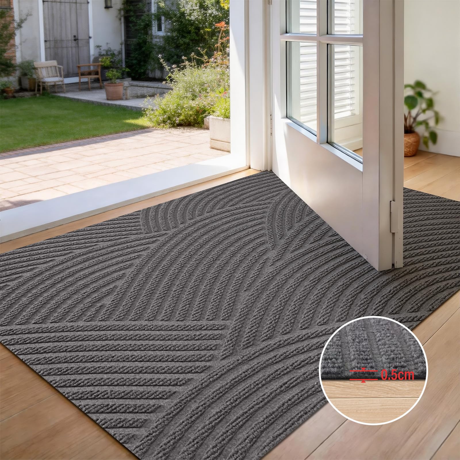 Tapis Entree Interieur Extérieur, Attrape-Poussière, 80x120cm-Gris