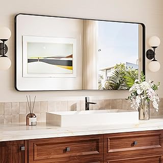 TokeShimi 48x24 Matte Black Bathroom Mirror for Over Sink,Bathroom Mirror Rectangle with Tempered Glass,Vanity Mirror with Seamless Aluminum Frame(Horizontal/Vertical)