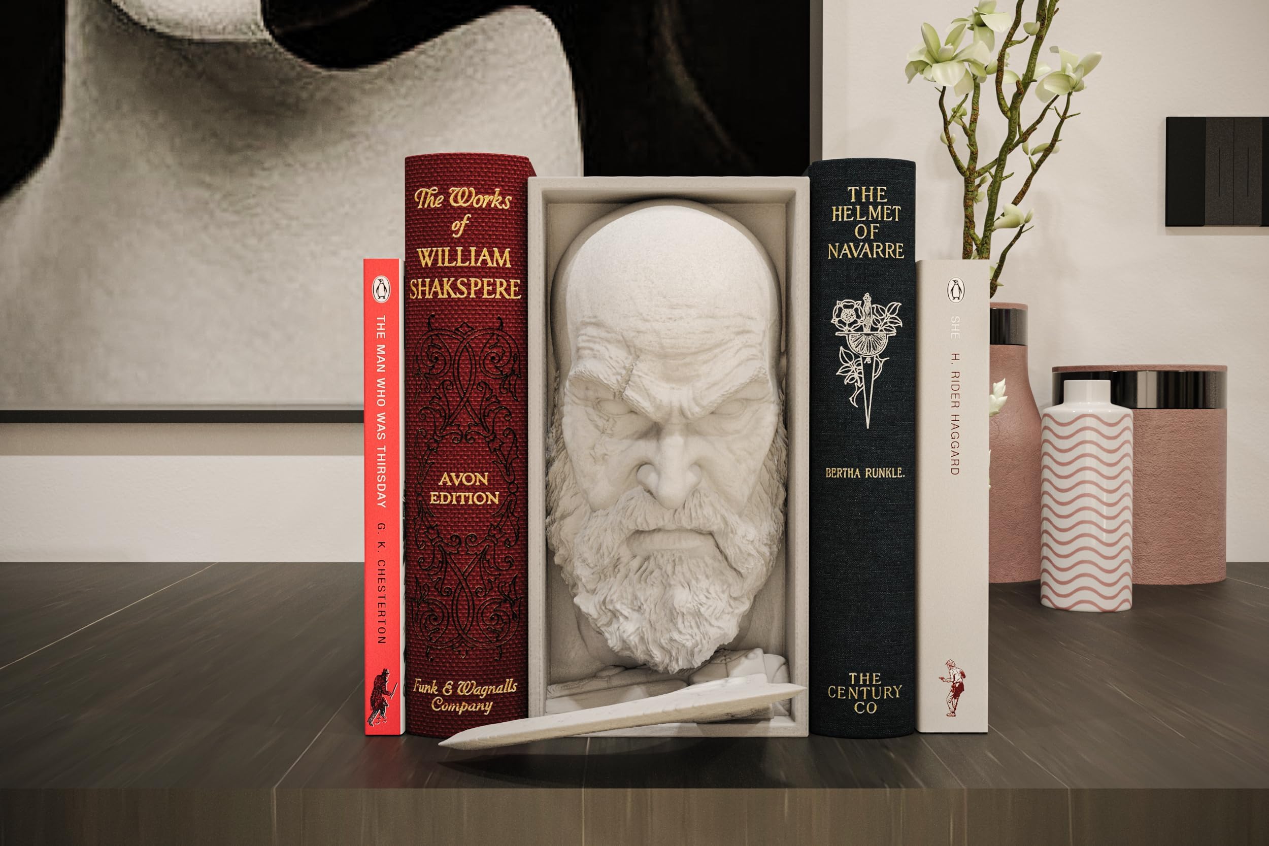 Ancient Warrior Book Nook | Handmade 3D Bookshelf Insert | Mythic Statue Shelf Decor | Gothic Miniature Library Art for Home & Office
