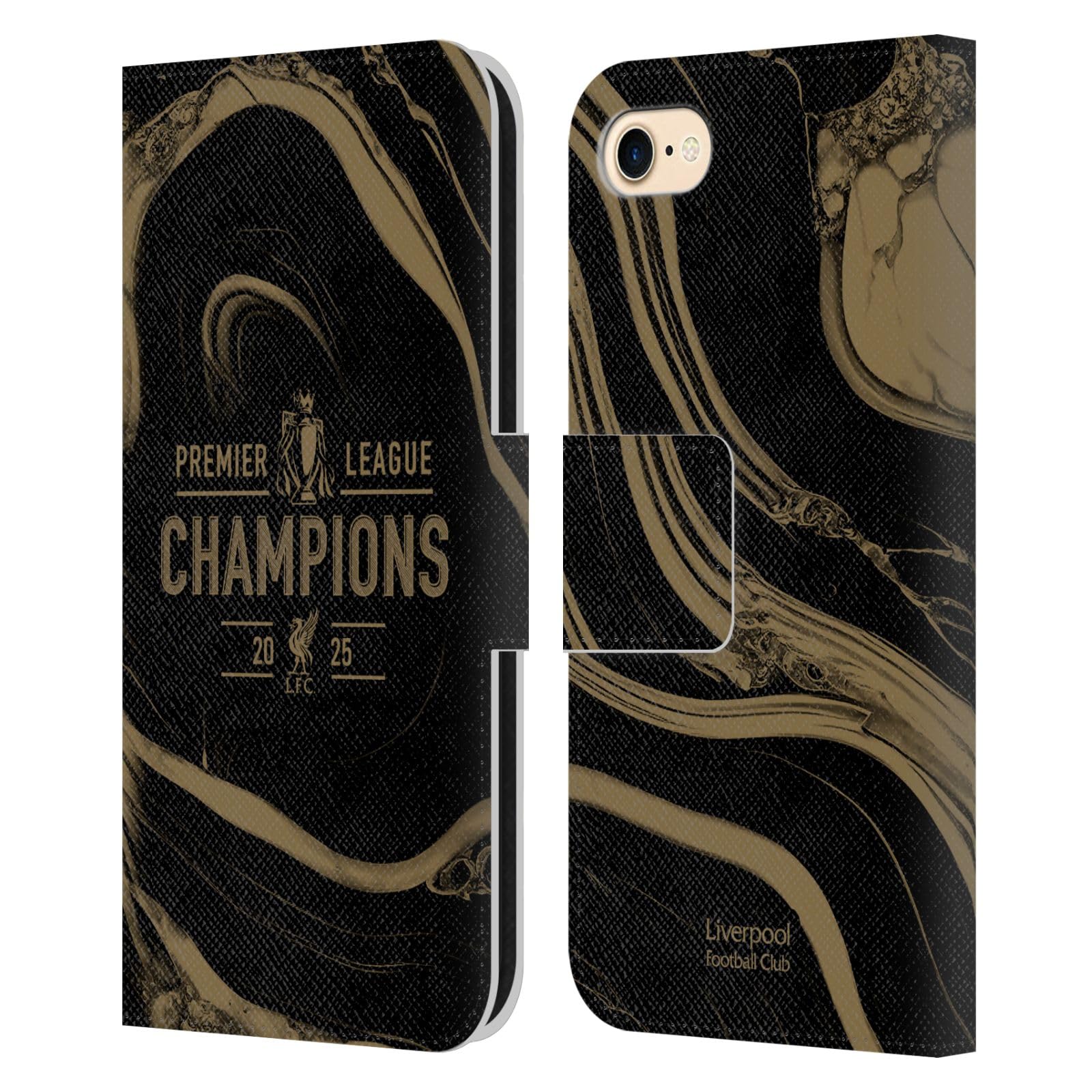 Head Case Designs Officially Licensed Liverpool Football Club Black Marble 2025 Premier League Champions Leather Wallet Case Compatible With Apple iPhone 7/8 / SE 2020 & 2022