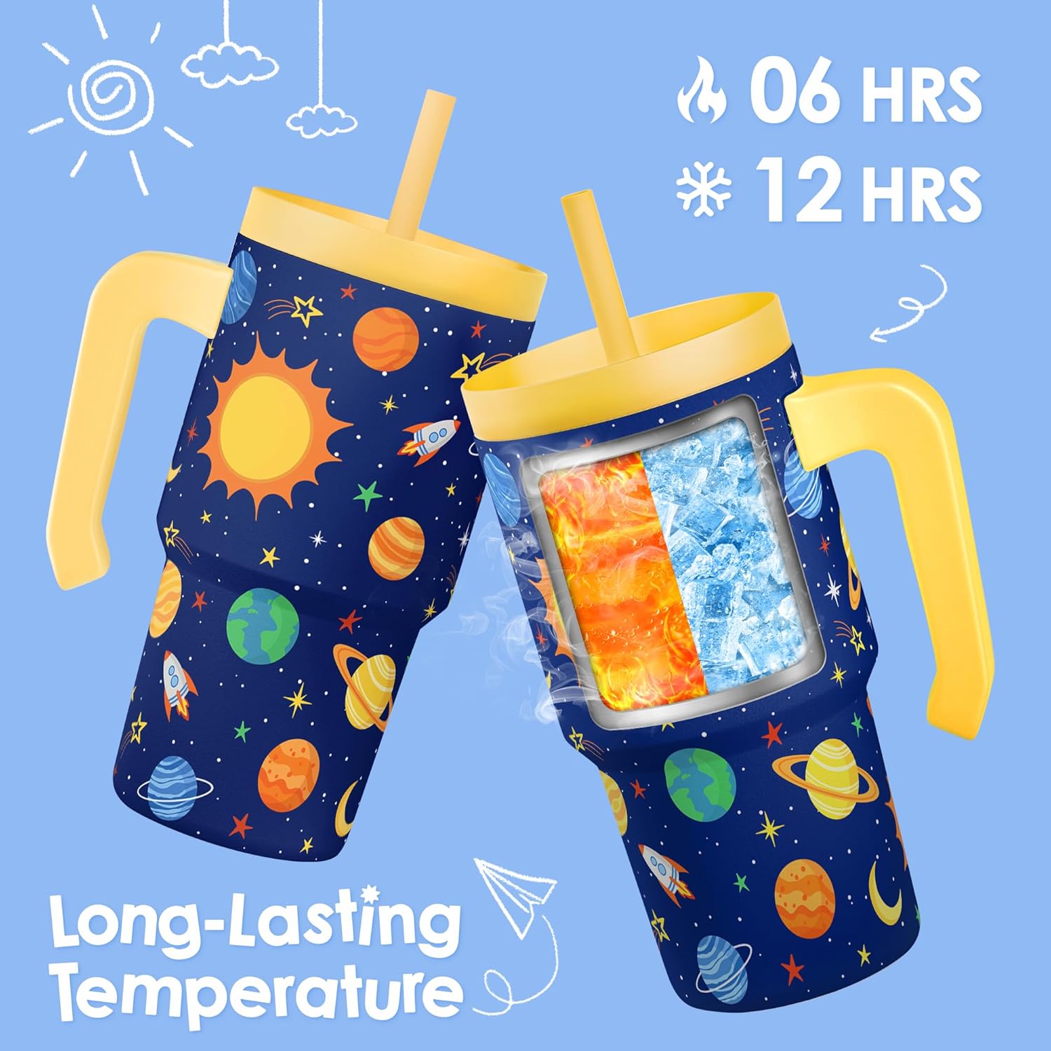 Outer Space Tumbler 20oz with Handle and Silicone Straw Lid for Kid, Insulated Stainless Steel Cup, Gift for Kids Boys, Gifts Idea for Birthday Christmas Back to School - Image 4