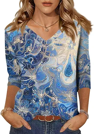 HTHLVMD Womens 3/4 Length Sleeve Tunic Tops Summer Fall Outfits 2025 Three Quarter Sleeve Casual V Neck T Shirts for Women