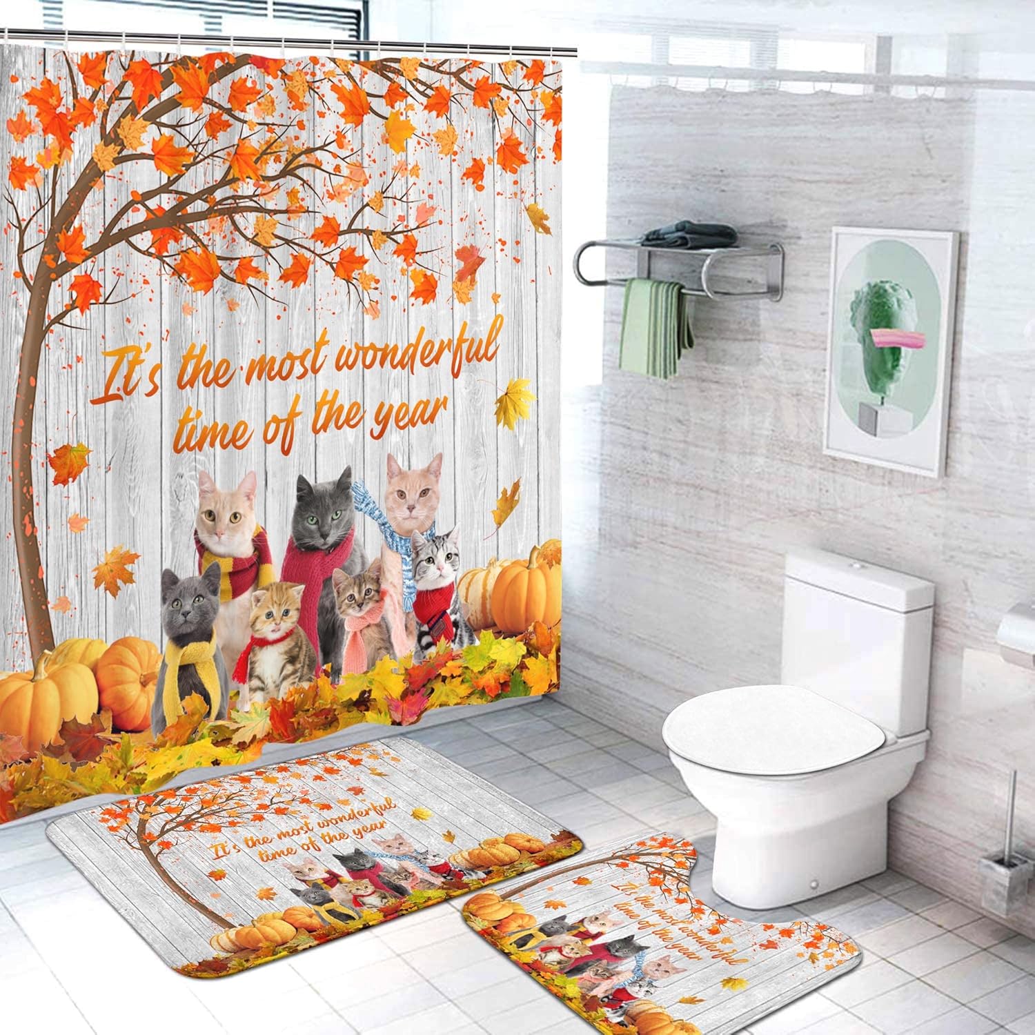 V VIBEPY All Over Print Shower Curtain Set 3pcs, Farmhouse