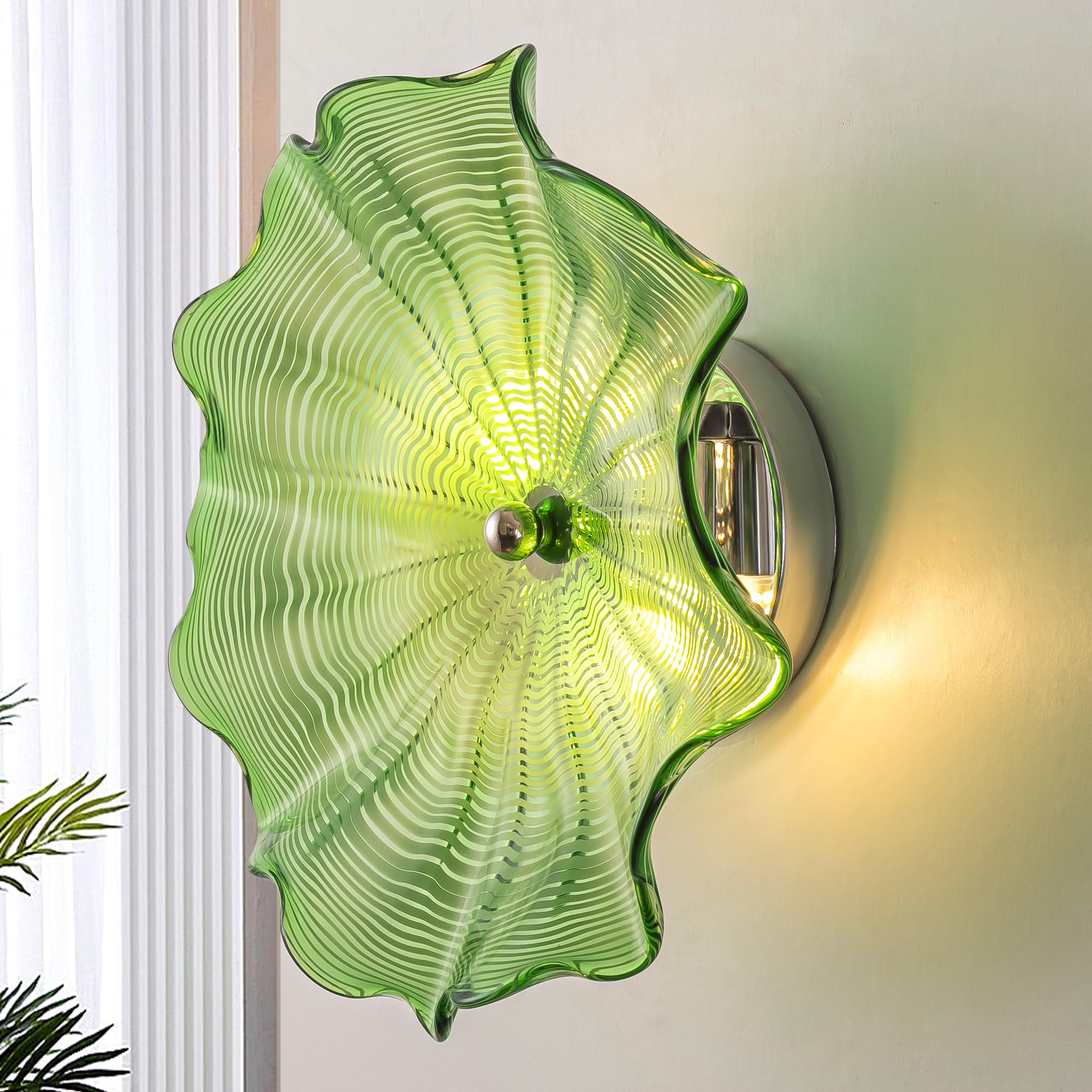 Hand Blown Glass Plate Wall Decor, Modern Unique Glass Wall Art, Lotus Leaf Wall Plate Shape Wall Sconce with Transparent and Easy to Clean for