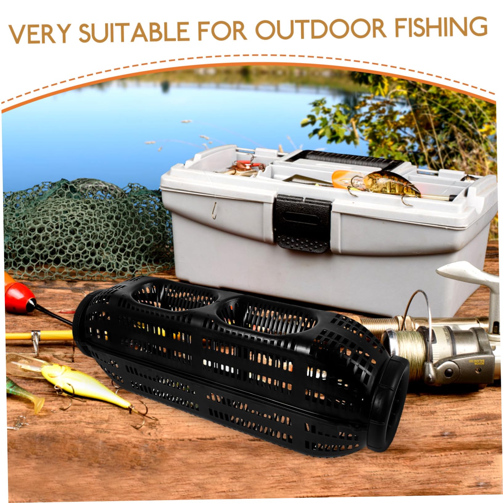 Abaodam gabbia di anguille Porta di alimentatore di pesca attrezzatura da pesca all'aperto alimentatore da pesca all'aperto gabbia per esche da pesca nido di pesca plastica Black
