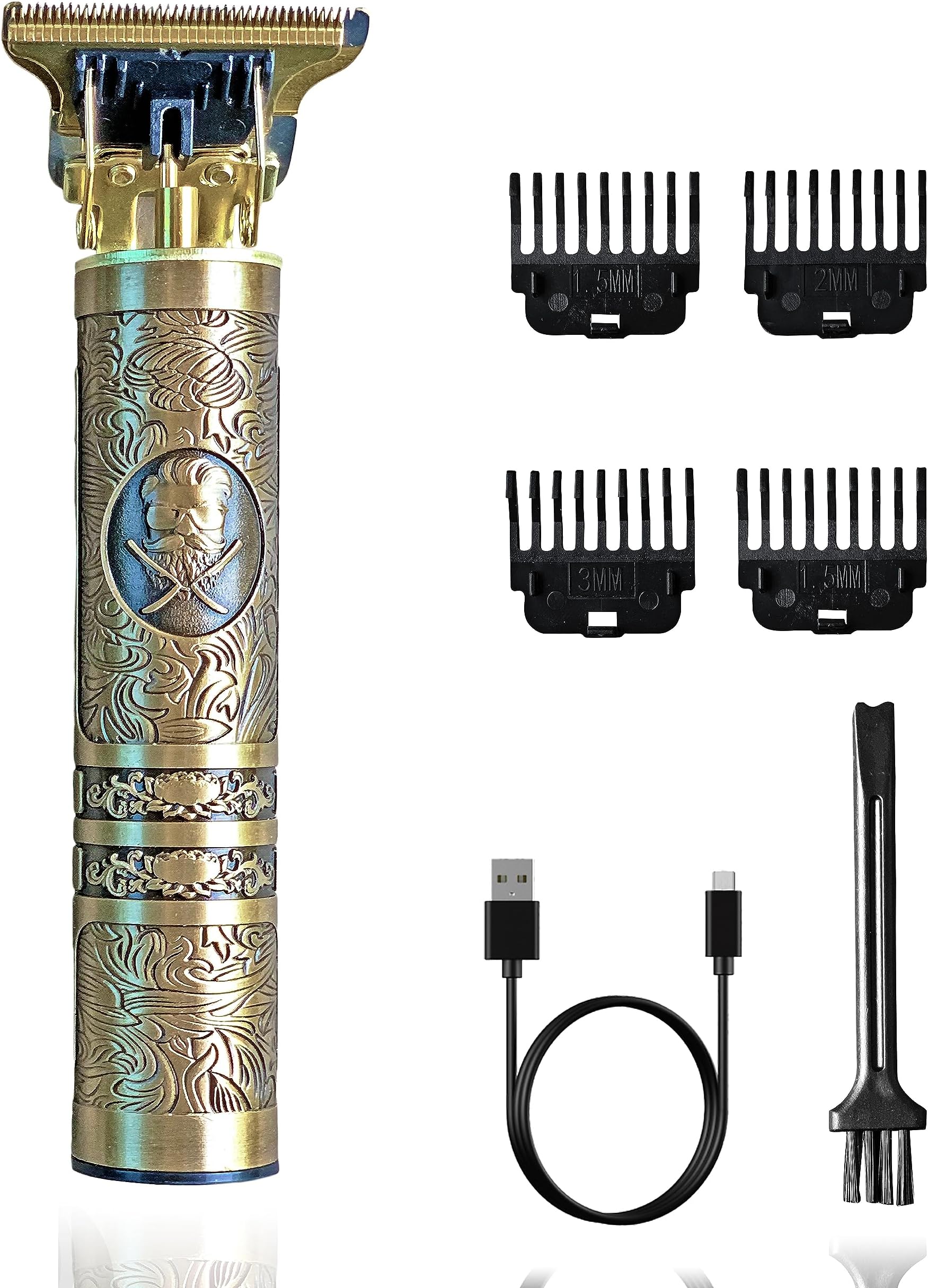 Men Hair Clipper Zero Gapped 6 in 1 Professional Cordless Metal Body Trimmer | Haircut USB Charging Beard Trimmer Wireless Rechargeable Gold Colour Vintage Design (Men Design, Gold)