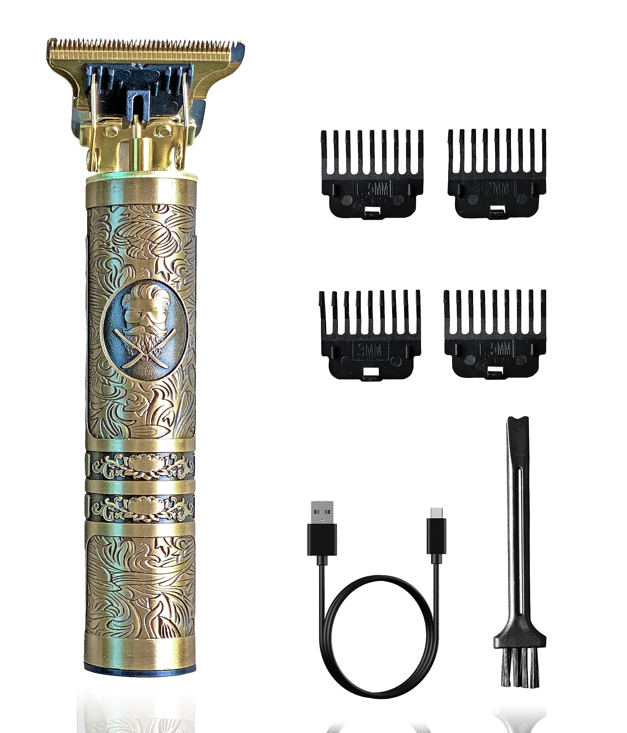 Men Hair Clipper Zero Gapped 6 in 1 Professional Cordless Metal Body Trimmer | Haircut USB Charging Beard Trimmer Wireless Rechargeable Gold Colour Vintage Design (Men Design, Gold)