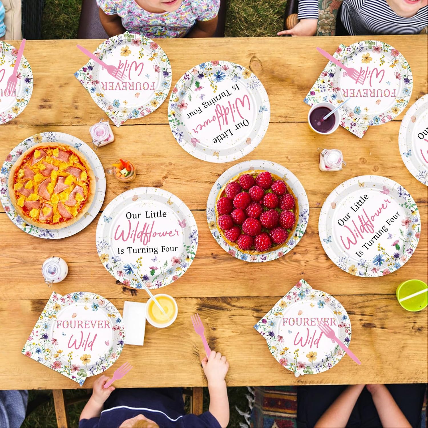 96Pcs Wildflower 4th Birthday Party Supplies Our Little Wildflower is Turning Four Plates and Napkins FourEver Wild Floral Decoration for Girl Spring Four Years Old Birthday Party Decoration Serves 24
