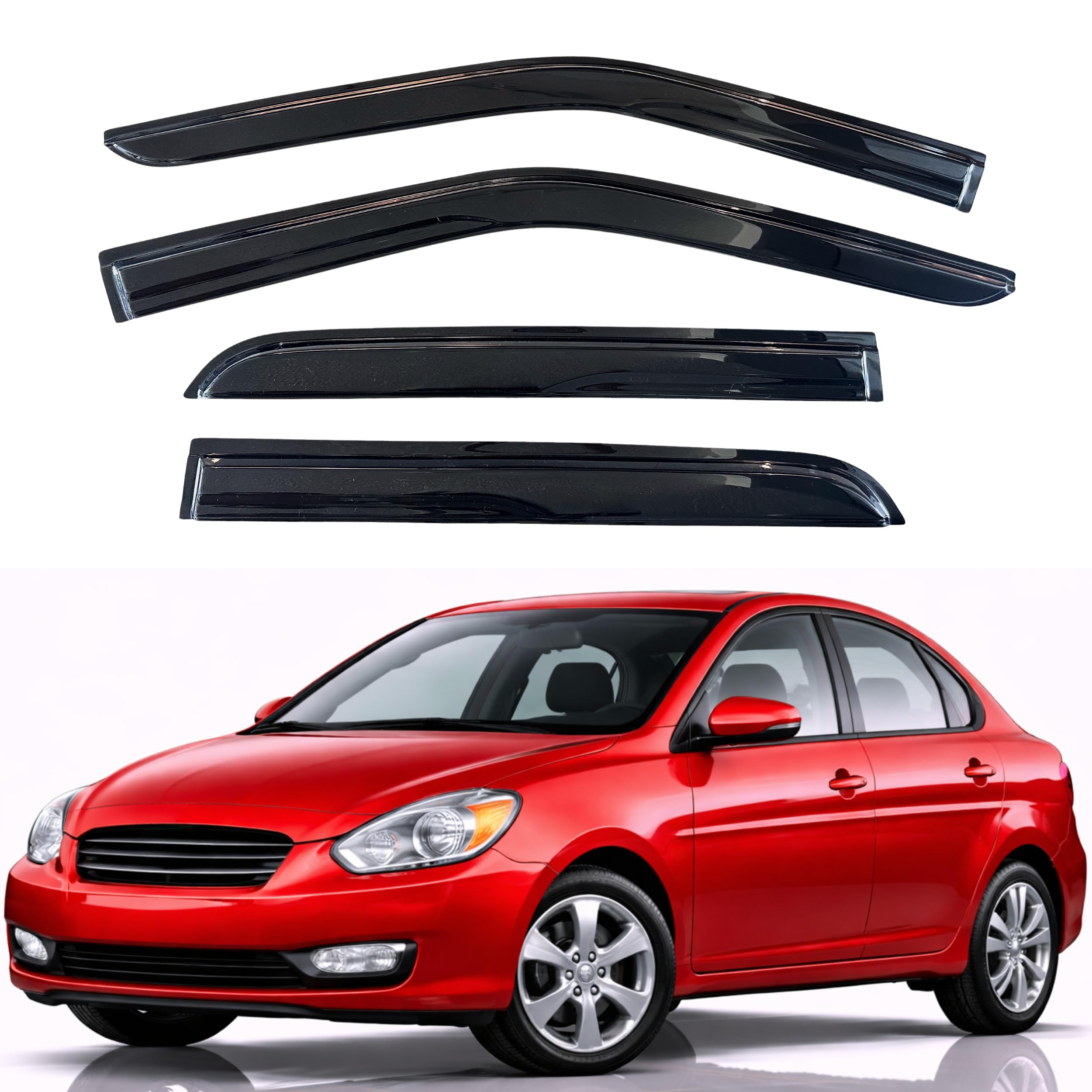 KPY Rain Guards Fit for 2006-2010 Hyundai Accent, Out-Channel Window Visors Vent Wind Deflectors 4PC, Car Accessories for 06-10 Accent
