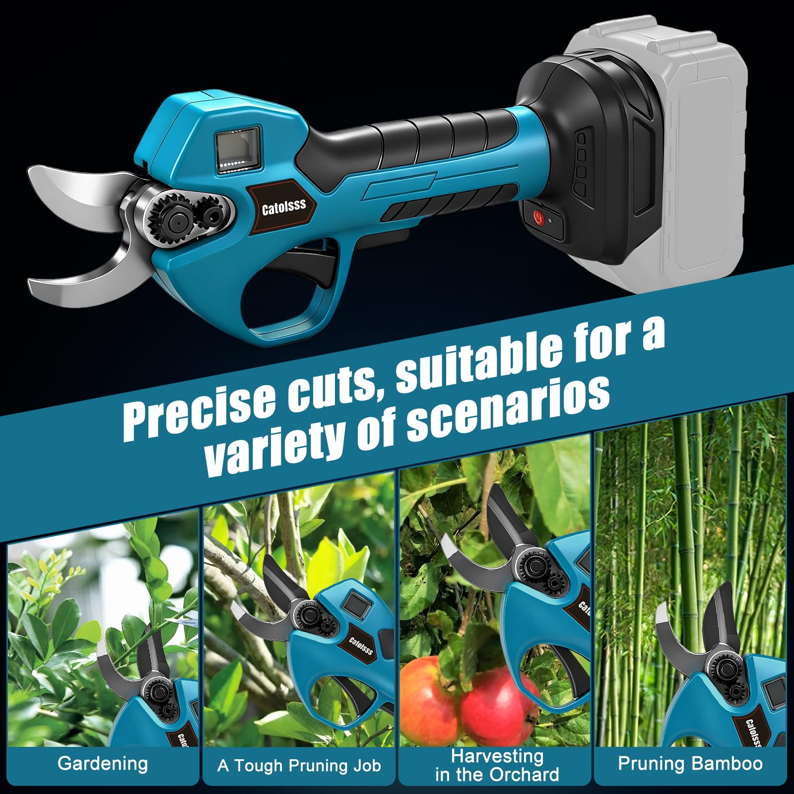Sécateur sans fil compatible avec batterie Makita 18 V, sécateur électrique professionnel avec 2 lames de rechange SK5, affichage numérique, diamètre de coupe maximal de 40 mm (sans batterie)