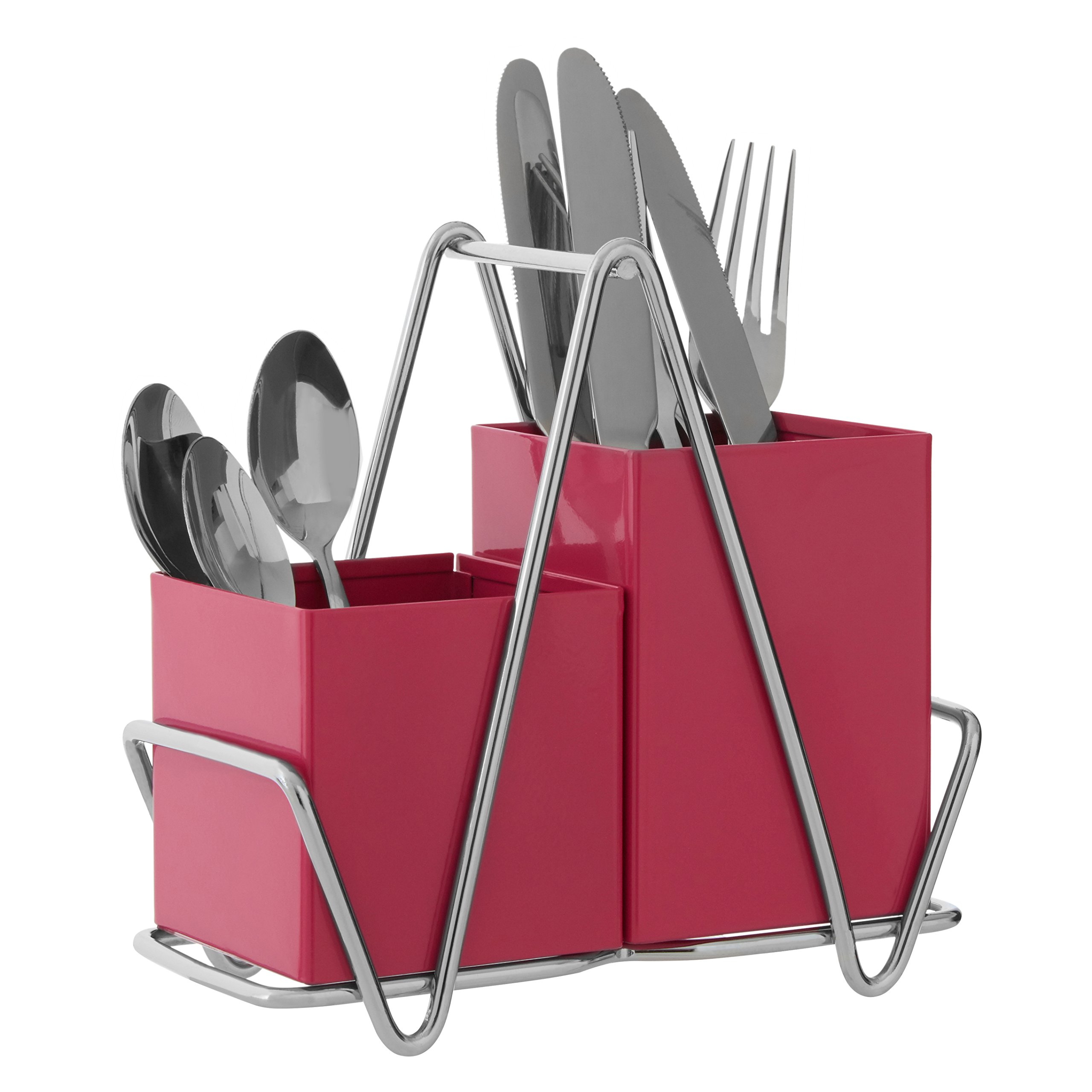 Premier Housewares 511133 2 Compartment Cutlery Caddy - Hot Pink, H18 x W18 x D9cm - Image 2