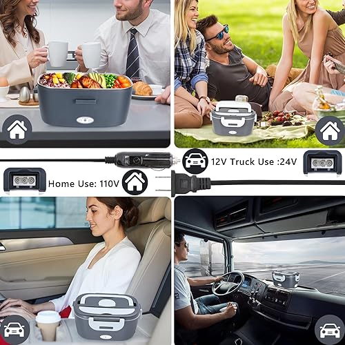 Miniatura 4 de JWZILMR Fiambrera eléctrica para adultos  Calentador de alimentos portátil 3 en 1, calentador de alimentos autocalentable de 60 W para coche,