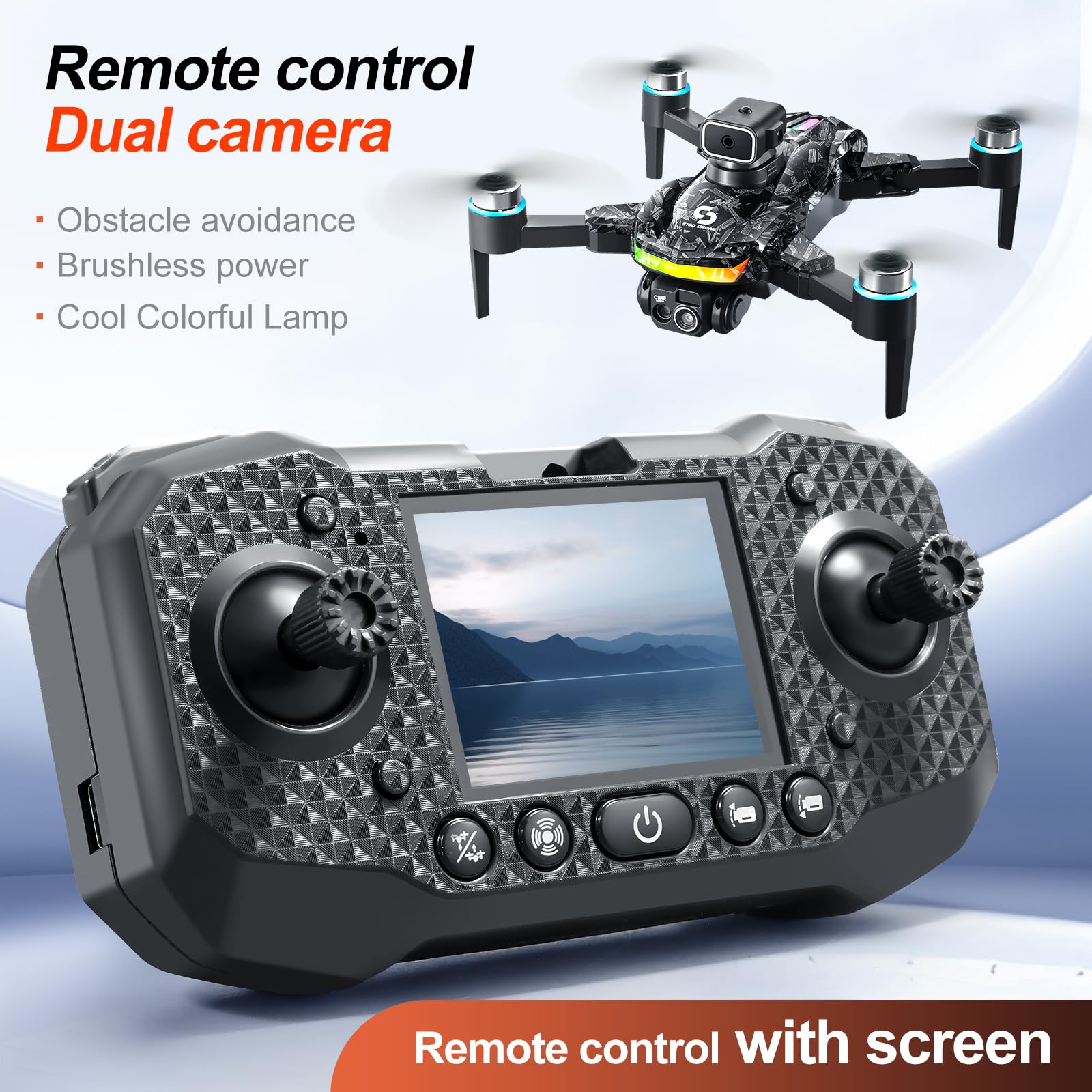 S160 Drone Pieghévole con Telecomando a Schermo Integrato - Doppia Camera HD 90°, Evitamento Ostacoli 4 Direzioni, Motore Brushless, Volo Stabile a Flusso Ottico, Autonomia 13 Min (black)