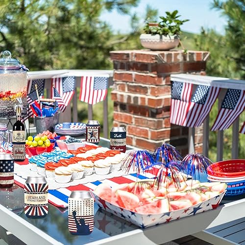 Miniatura 7 de Whaline 12 fundas patrióticas para latas del 4 de julio, aislantes, retro, bandera de Estados Unidos, estrellas, rayas, termoenfriadores de neopreno