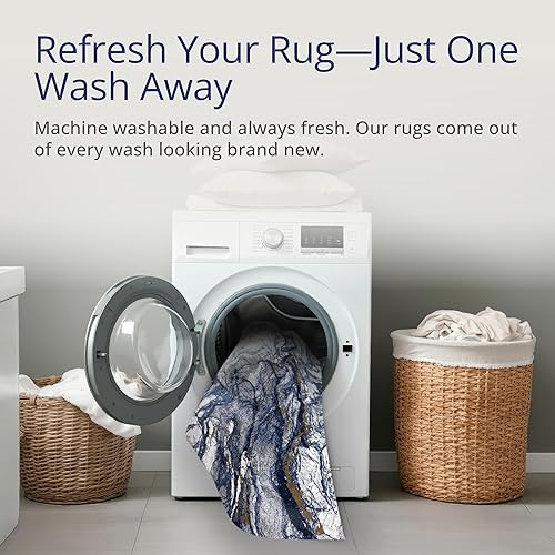 Miniatura 4 de Abani Regal Collection - Alfombra de área con diseño de mármol azulgris, 8 x 10 pies, fácil de limpiar, duradera para niños y mascotas, no desprende