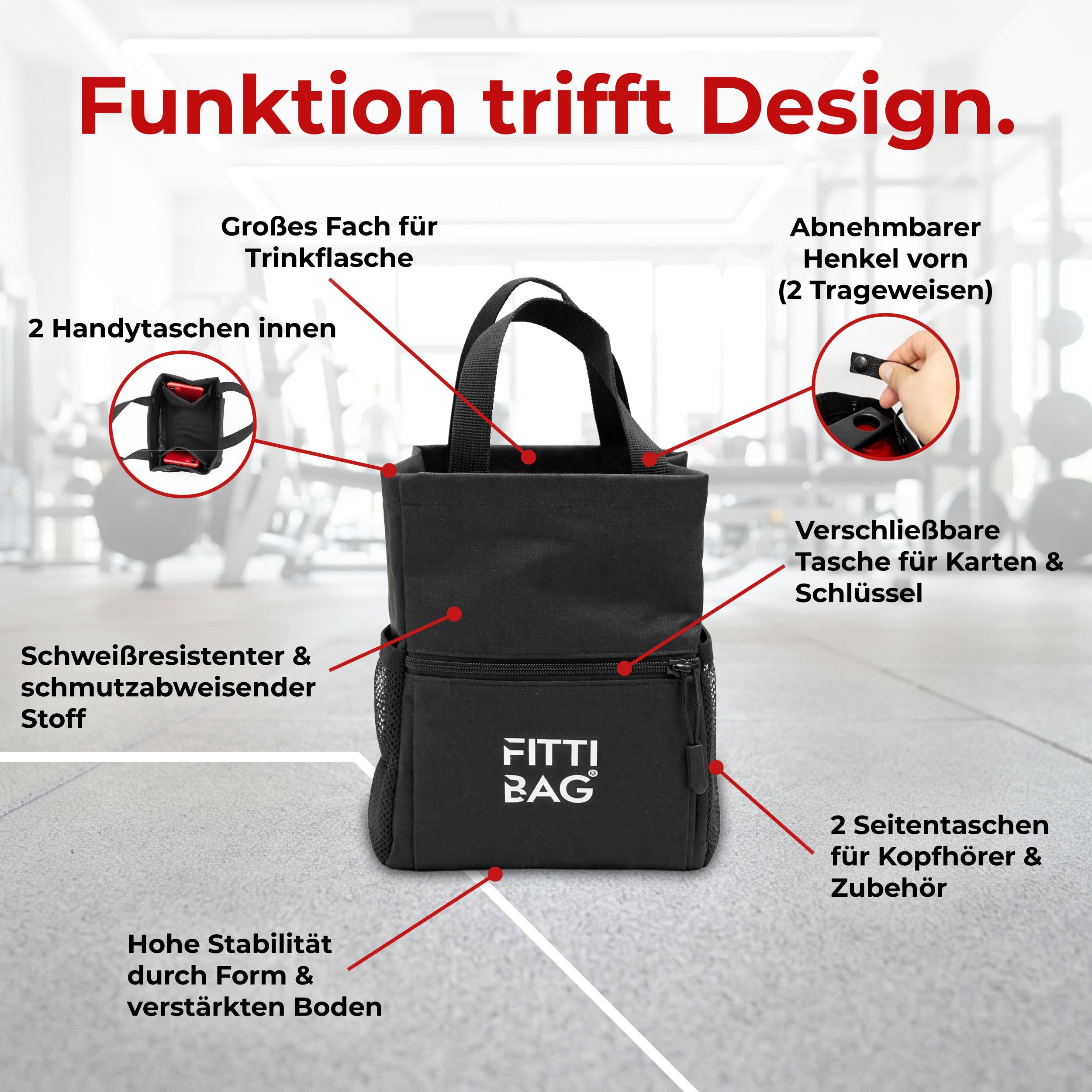 Gym Tasche klein Fitnessstudio Organizer für Handy, Schlüssel & Zubehör – kompakte Sporttasche mit Trinkflaschenfach für dein Training