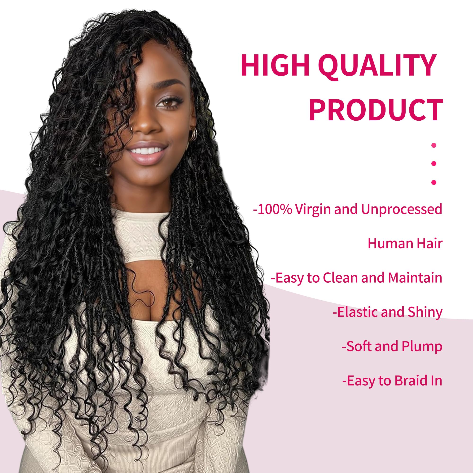 VRbeatter Deep Wave Bulk Human Hair for Braiding 10A Brazilian Curly Human Hair 100 percent Human Hair 2 Bundles No Weft micro Human Braiding Hair for Boho Braids Virgin Hair Extension(Natural Black - Image 2