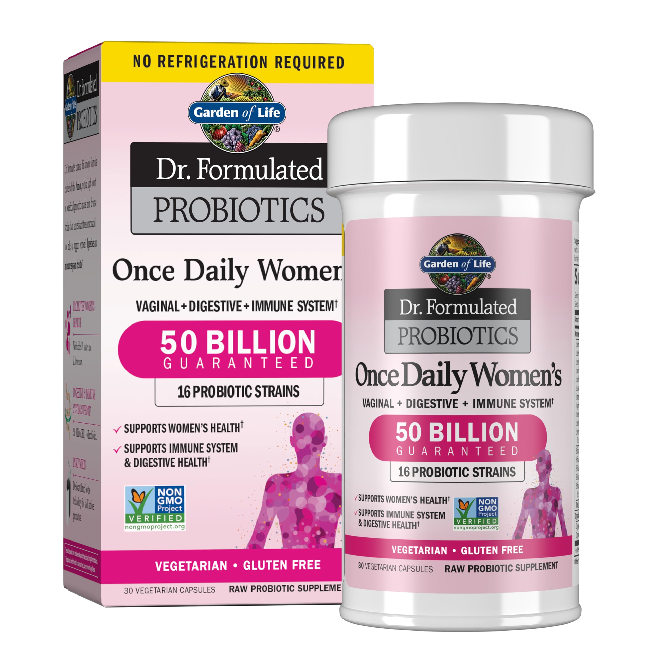 Garden Of Life Dr. Formulated Probiotics For Women & Prebiotics, 50 Billion Cfu For Women’S Daily Digestive L & Immune Health, 16 Probiotic Strains Shelf Stable No Gluten Dairy Soy, 30 Capsules