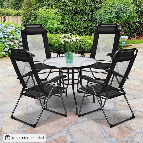 Miniatura 2 de Tangkula Juego de 4 sillas de comedor plegables para patio, sillas de patio portátiles con respaldo ajustable de 7 niveles, reposacabezas