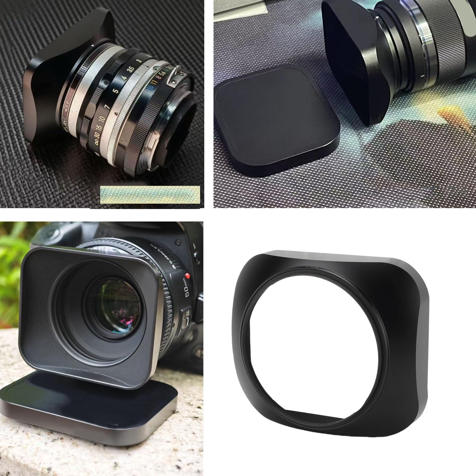 Paraluce quadrato in metallo da 67 mm con interno satinato antiriflesso e cappuccio anteriore per obiettivi fotocamera DSLR, lega di alluminio nera