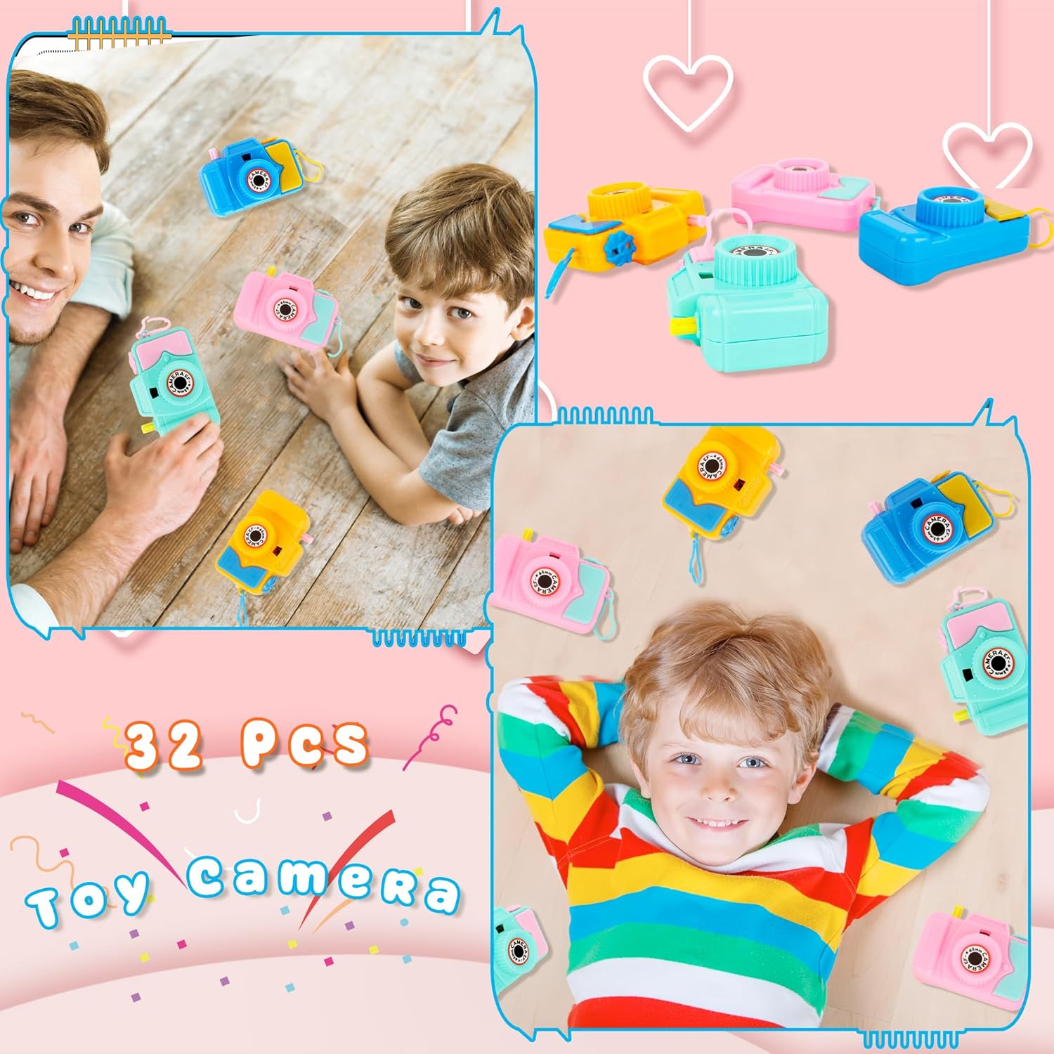 32 Pcs Kids Camera Toy Set Mini Plastic Camera Toy Pretend Play Toy Camera with Lmages in Viewfinder for Boys Girls Birthday Party Favors Goodie Bag Fillers