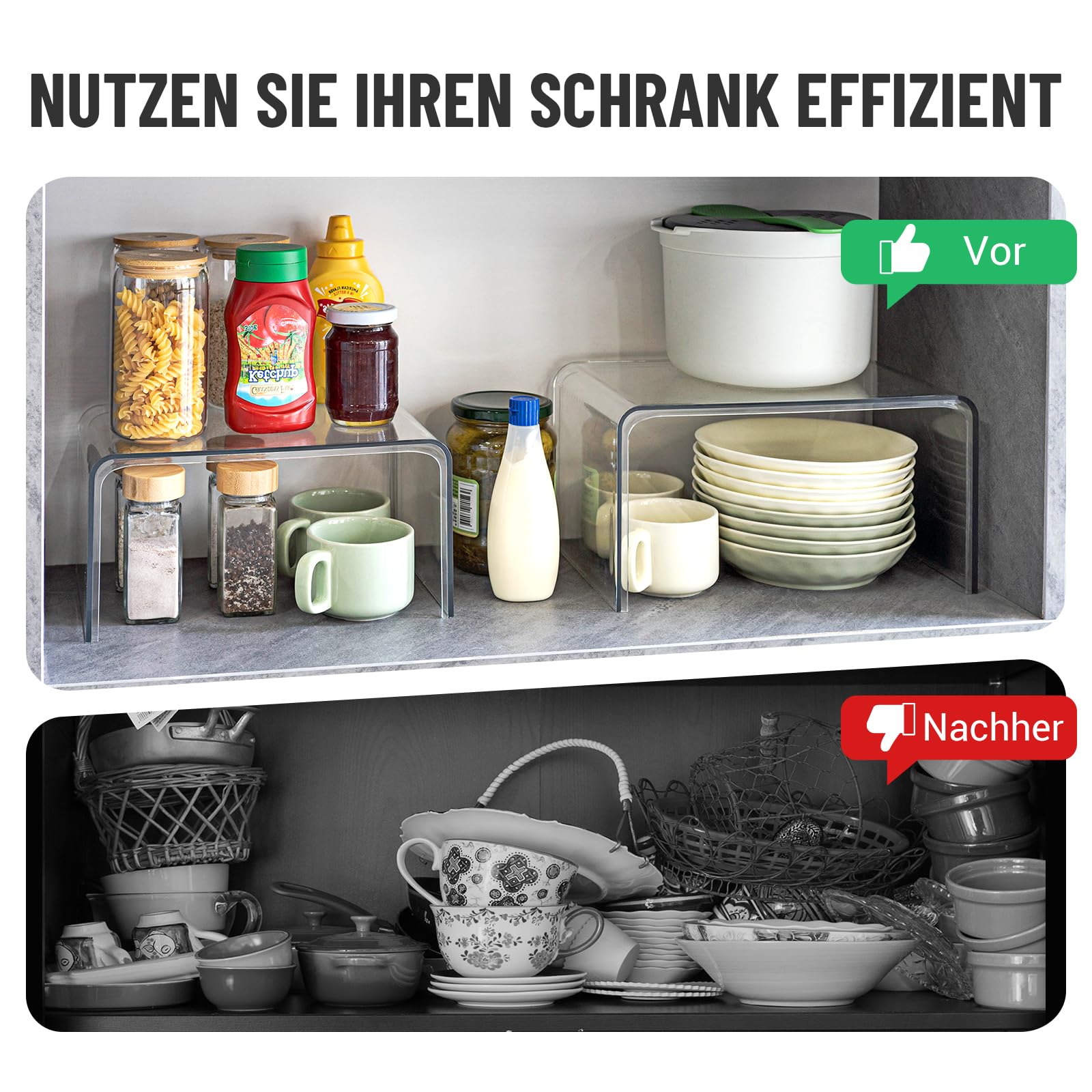 Klares Küchenschrank Organizer, 2 Modern Gewürz Organizer Küche, Küchen-Organizer, Stapelregal, Gewürzregal Stehend, Gewürztreppe, Kücheneckregal für Arbeitsplatte Küche Deko, Tassenregal, Tischregal