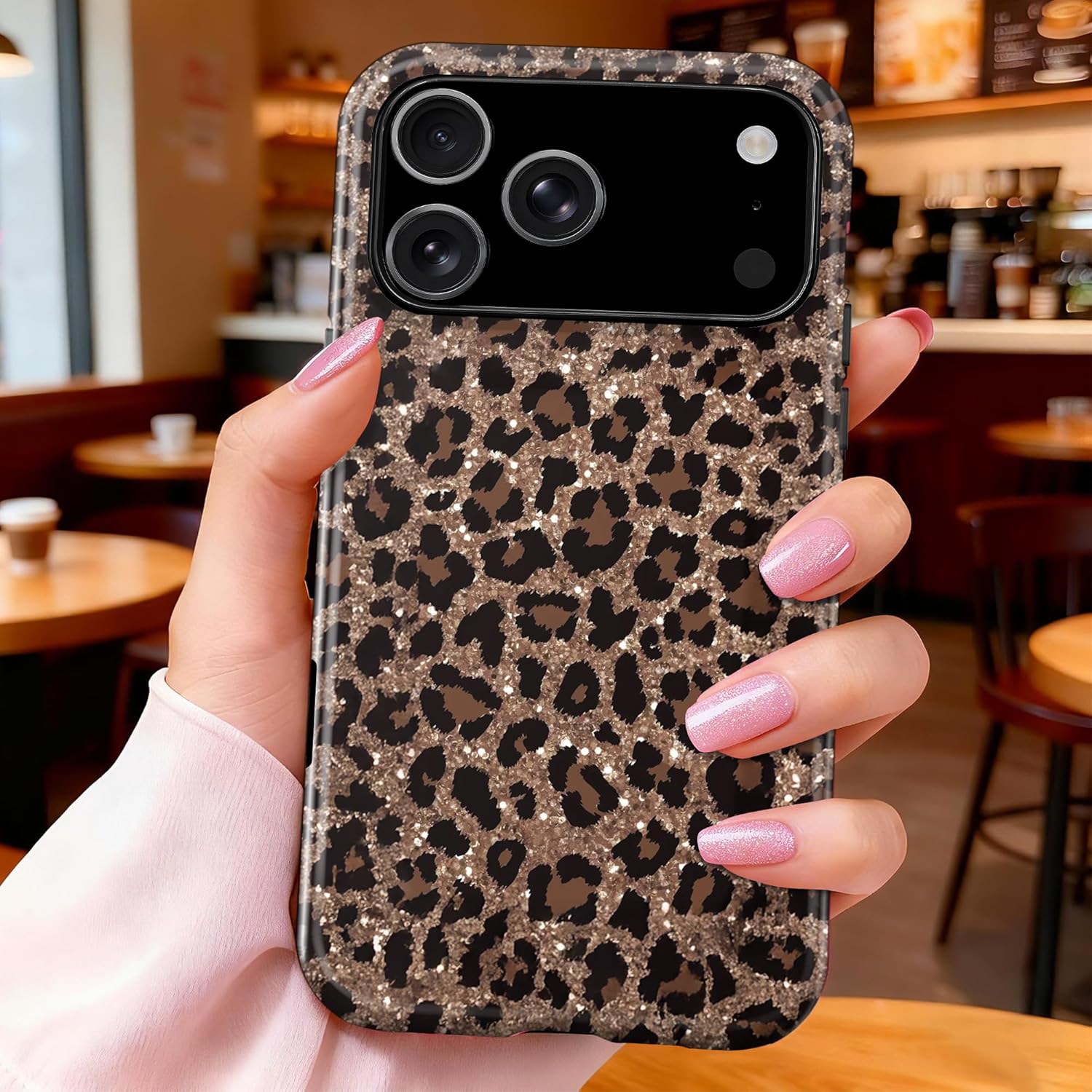 for iPhone 17 Pro Max Case,Luxury Sparkle Leopard Print Pattern Vintage Cheetah Design,Dual Layer Soft TPU Hard PC Bumper Case,Protective Phone Cover for Women Girls-Brown Leopard Print - Image 5