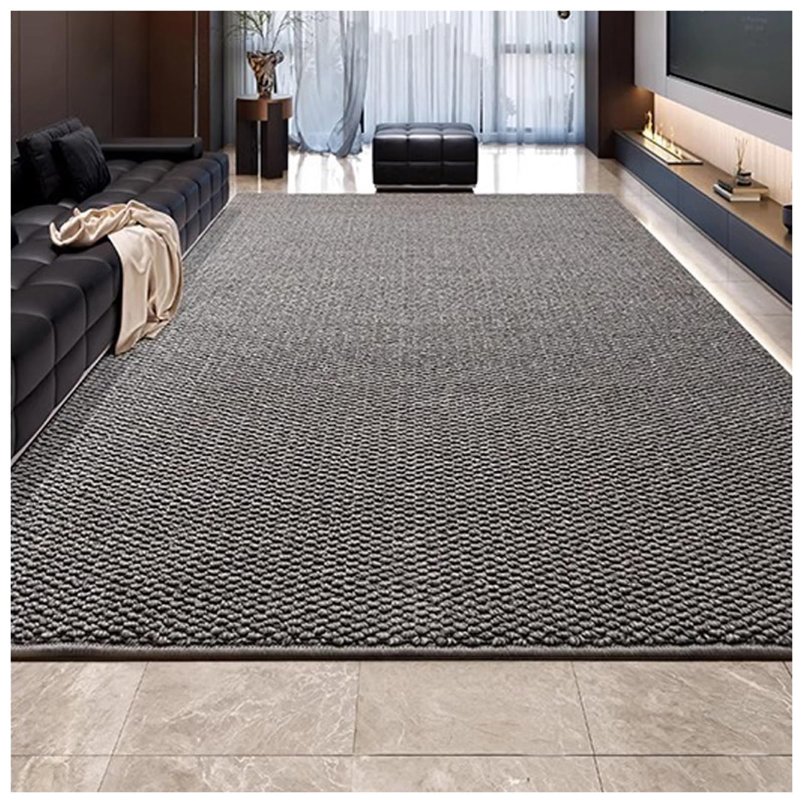 Tapis de salon en sisal antidérapant et résistant aux taches