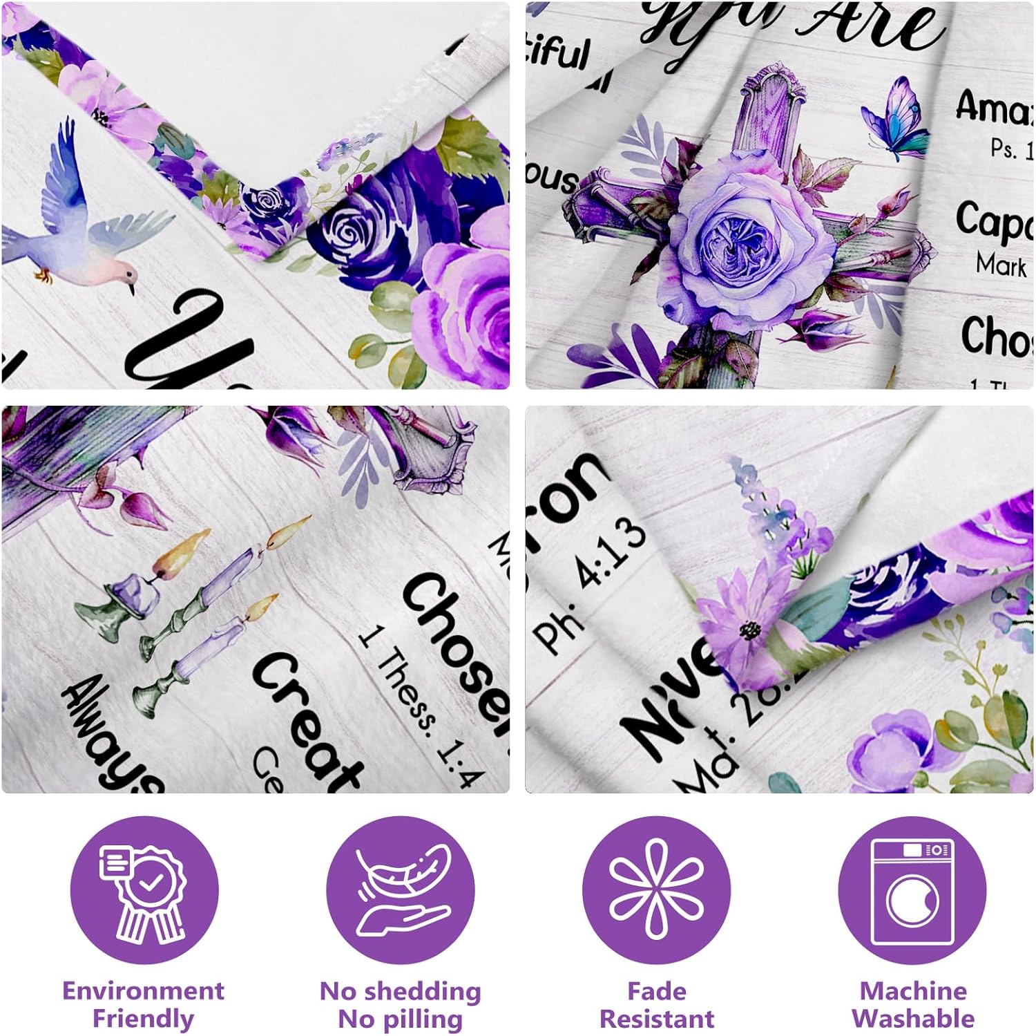 Christian/Religious/Inspirational/Spiritual Birthday Gifts for Women, Baptism Gifts for Girl, Religious Gifts for Mom Sister Friend, Purple Blanket, Christian Throw Blanket 50" x 60" - Image 3
