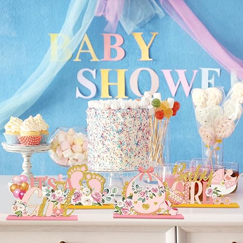 Vista 6 de 6 Pcs Floral Baby Shower Table Wooden Centerpieces Baby in Bloom Table Display with Letters Pink Rose Gold Floral It's a Girl Gender Reveal for Girl