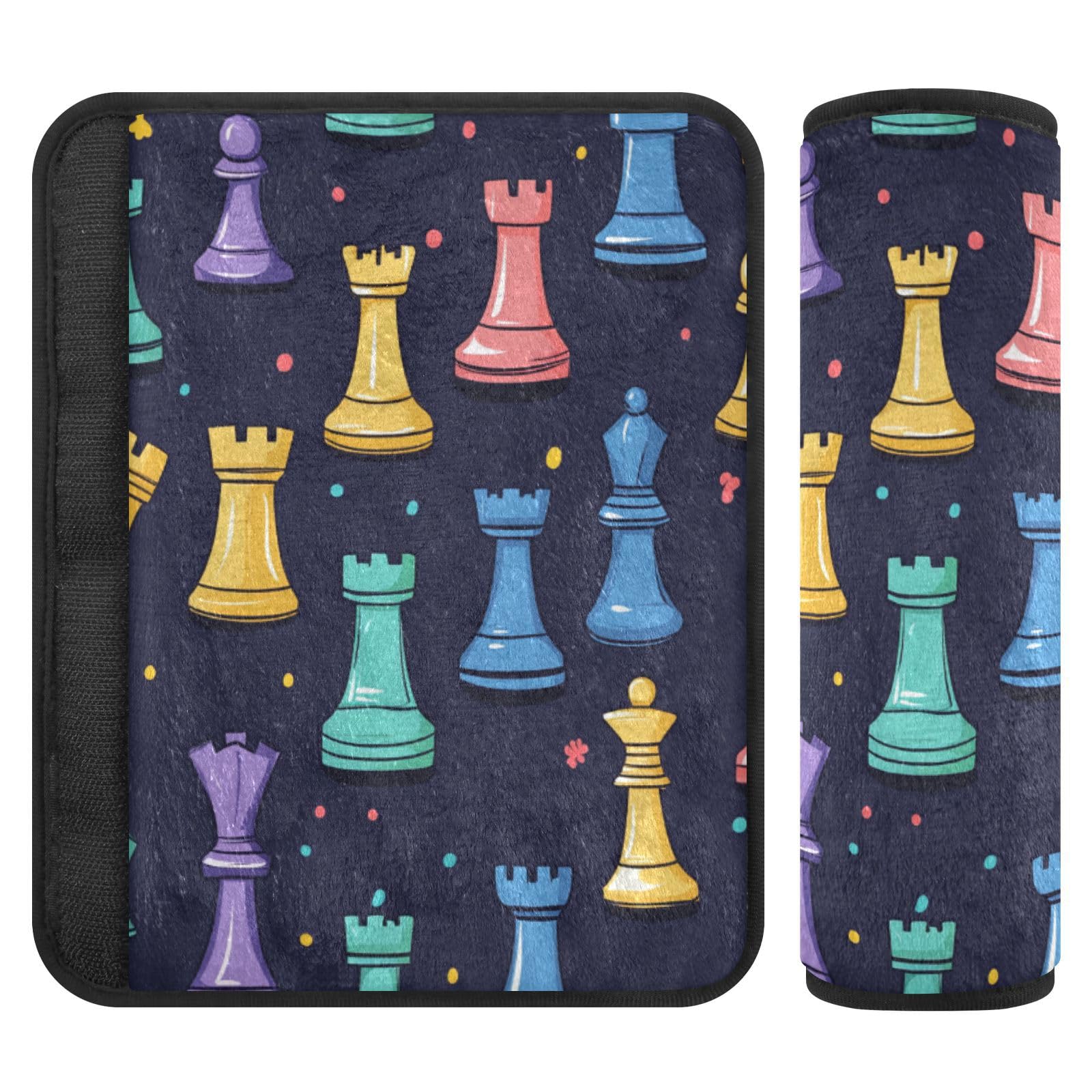 Seat Belt Covers 2 Pack Colorful Chess Pieces Car Seat Strap Covers Super Soft Blue Car Seat Neck Cover for Boys Girls Adults Babies M