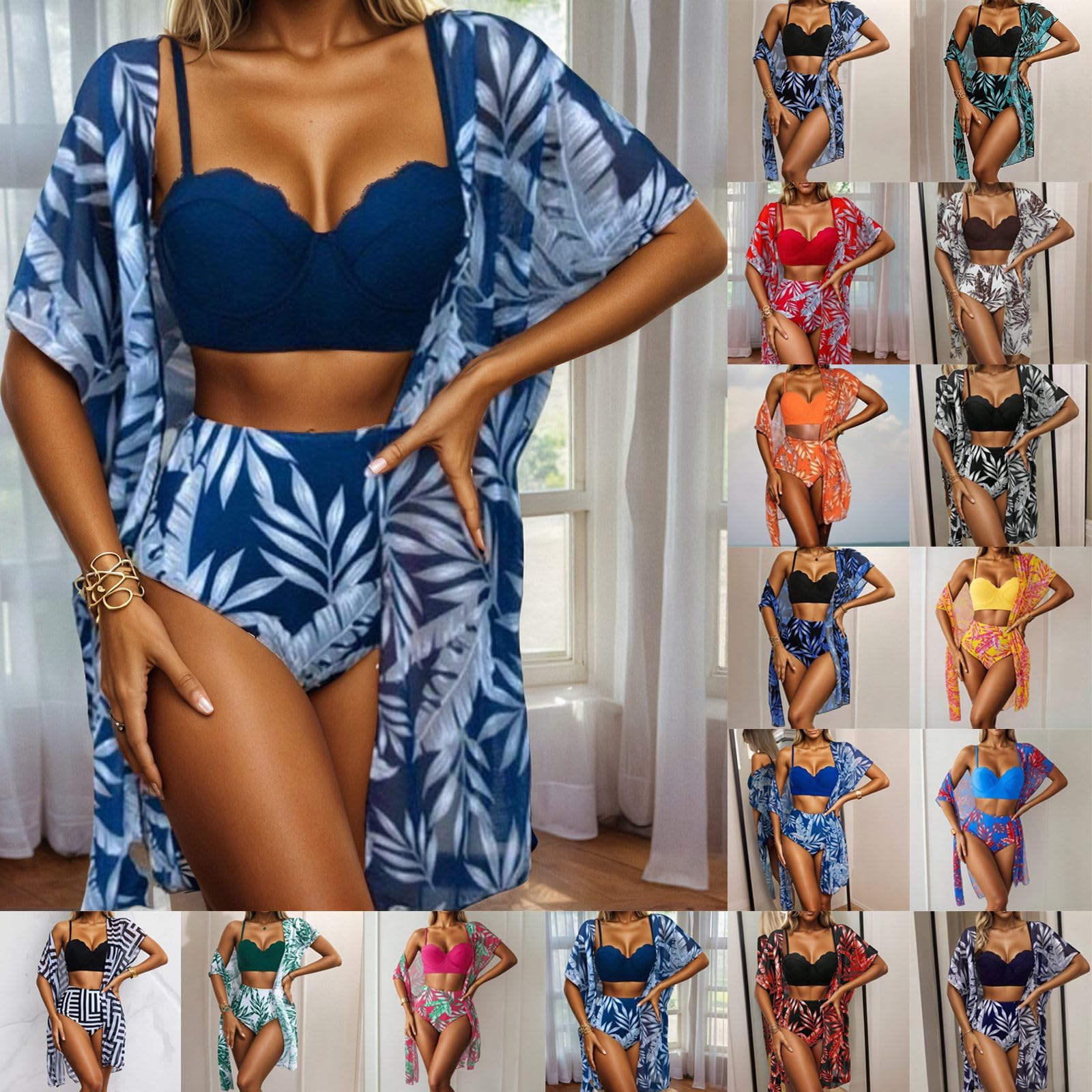 Maillot De Bain Femme Ensemble Tankini Deux pièces imprimé Floral avec paréo intégré pour baignade Plage Piscine été Printemps